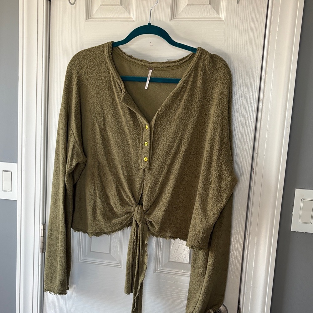 Free People Olive Button Down Shirt